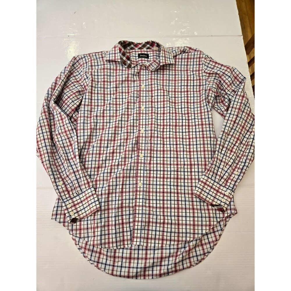 Neiman Marcus Men's L Plaid Cotton Long Sleeve Button-Up Shirt